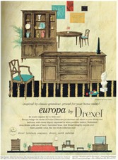 Europa Drexel Furniture Henry Koster Buffet China Cabinet 1957 Magazine Print Ad
