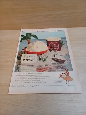 Lady Borden Ice Cream Tropic Isle Pineapple 1956 Vintage Print Ad Life Magazine