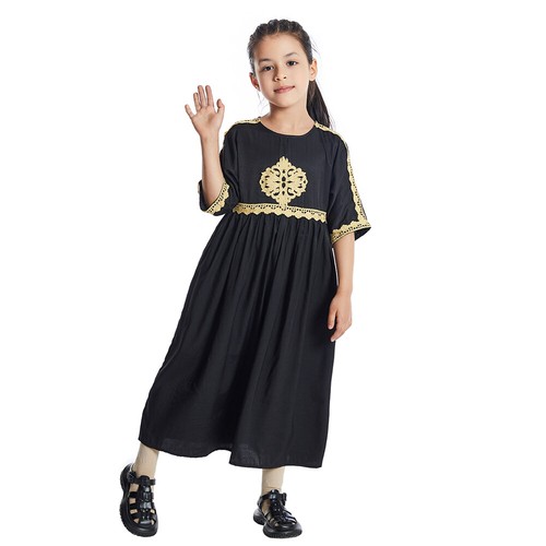 Children Kaftan Abaya Short Sleeve Robe Abaya Muslim Kids Girls Long Dress Arab - Picture 9 of 47