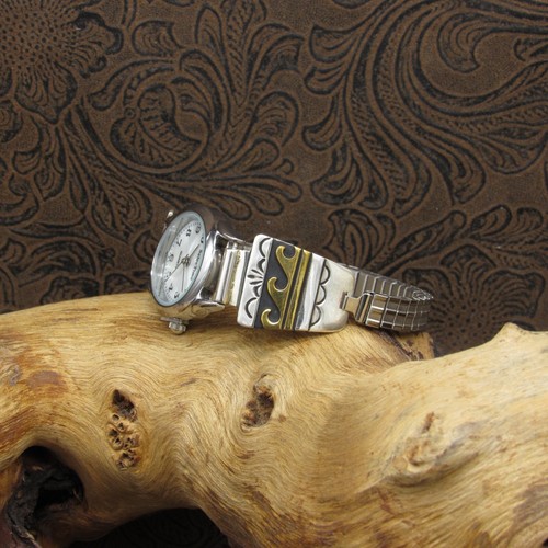 Navajo Sterling Silver & Gold-Filled Tommy & Rose Singer Watchband - Picture 4 of 5