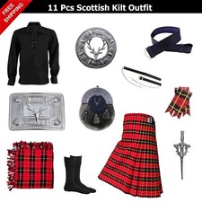 10 Pcs Men's Traditional Scottish Wedding Kilt Outfit Wallace Tartan Bagpiper's