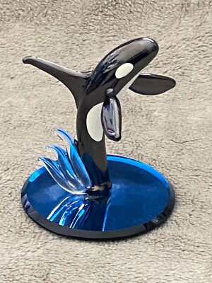 Vintage GLASS BARON Hand-blown ORCA WHALE Miniature 2.5'' FIGURINE