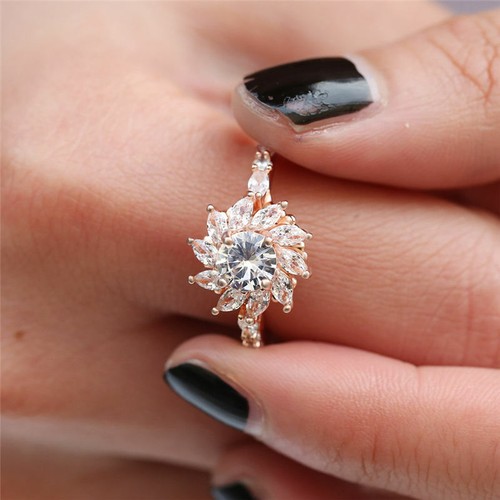 Women Round Cut White Sapphire Rose Gold Filled Gorgeous Size 6-10 - Picture 7 of 14