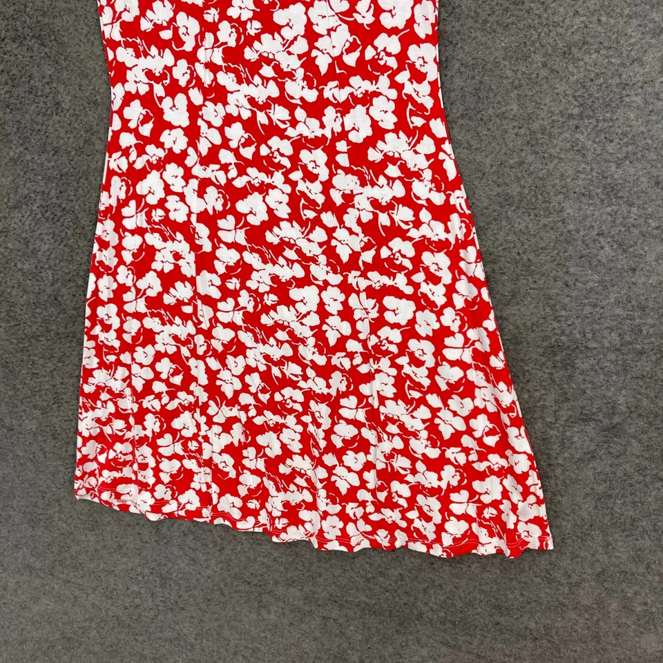 Asos Womens Dress Size 10 Red White Floral Short Sleeve A-Line Round Neck 11402 - image 3 of 4