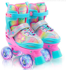 Xinosports Kids Adjustable Roller Skates for Girls Boys with Light up Wheels