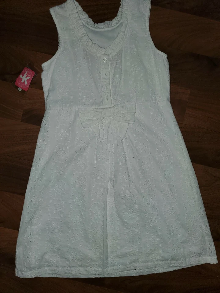 NUEVO CON ETIQUETAS Niñas Talla Grande 10 J Caqui Blanco Vestido de Graduación de Pascua Sin Cordones Forrado Vacaciones Foto 2 de 4