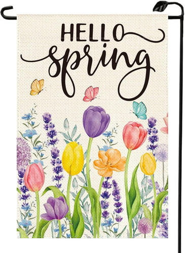 Spring Tulip Lavender Garden Flag 12 X 18 Inch Double Sided Seasonal Hello Sprin - 第 1/1 張圖片