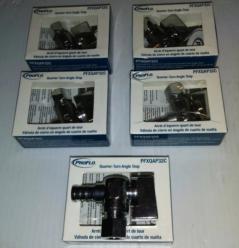 PROFLO PFXQAP32C, 5-PACK, QUARTER TURN ANGLE STOPS, 1/2"PEX x 3/8COMP, FREE SHIP - Picture 1 of 5