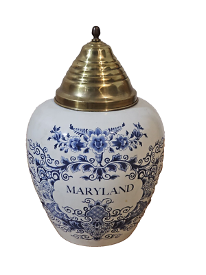 tobacco jar lid Delft Large Maryland Tobacco Jar w Lid by OUD in Holland Williamsburg Style