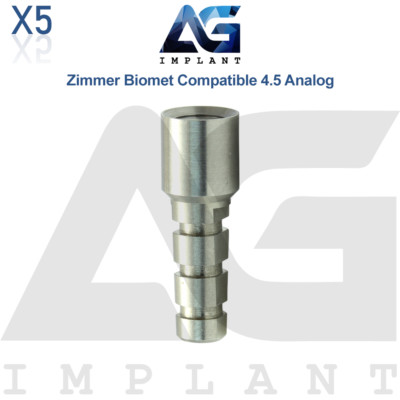5x Dental Fixture Analog Ø4.5mm Compatible Zimmer Biomet  Int Hex 2.5mm