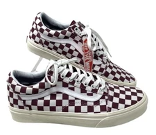 VANS Old Skool Check Shoe Skate Low Sneakers Red White Canvas Men's ALSU01650