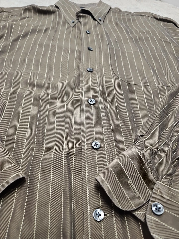 Cutter And Buck Men's Brown Striped Long Sleeve Dress Shirt Size M - Image 4 of 4