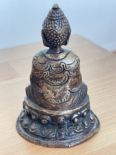 Antique Small Tibetan Bronze Buddha 4”, Has Makers Mark on Bottom. Great Patina. - Picture 5 of 13