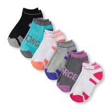 NEW Girls Fashion Sport Ankle Socks Medium Cushion Shoe Size 1-2 Gift 6 Pair