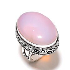 Natural Pink Opal Gemstone Handmade 925 Sterling Silver Jewelry Ring Size 9 N319