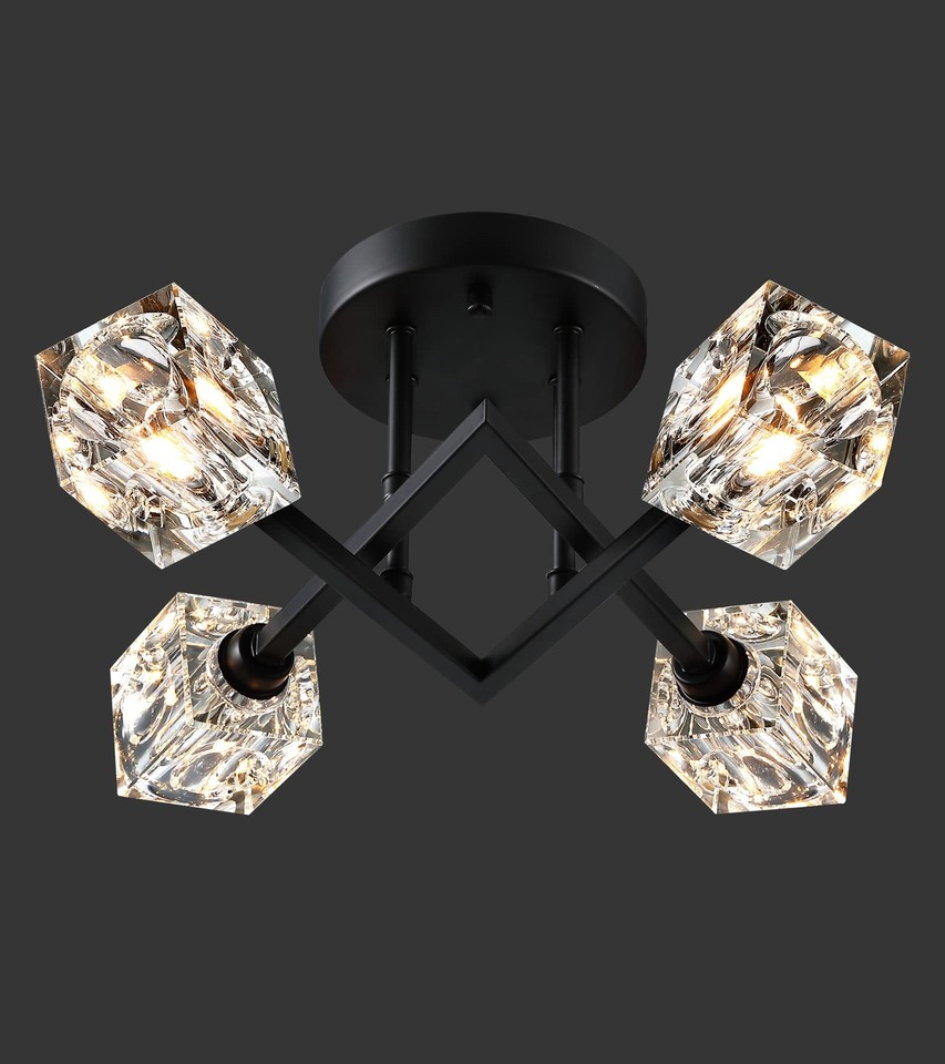 Modern Semi Flush Mount Ceiling Light, Black Dining Room Light Fixtures