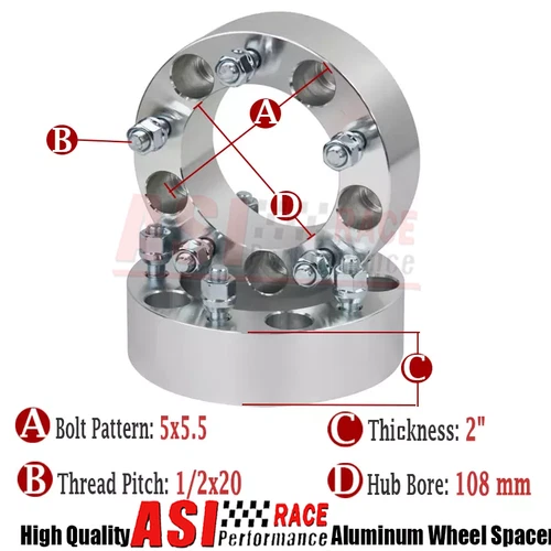 2PCS Wheel Spacers 50mm 5x5.5 FITS Ford F100/F150/E100/E150/Bronco 5 STUD - Picture 1 of 6