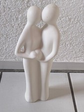 Gilde Skulptur Keramik Figur Liebespaar mit Herz Mattweiß  37 cm 