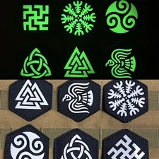 Viking Norse Sigil Rune Reflective GITD Glow Tactical Duty Patch Hook Loop