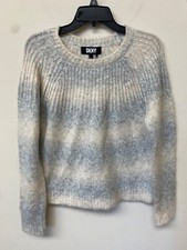 Dkny Women's Cream  Light Blue Striped Pullover Crew Neck Sweater Size S NWT