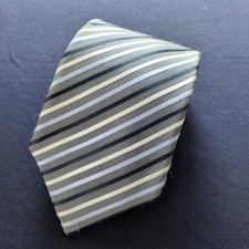 Auth Burberry Black Label Silk Tie Gray Beige Stripe Business Formal