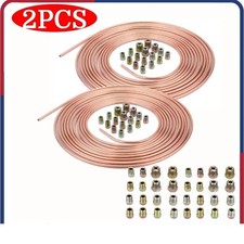 2x 25ft Galvanized copper Brake Pipe Hose Line Tube Roll 3/16'' Tubing + 32 Nuts