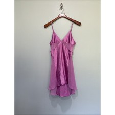 VTG Victorias Secret Silky Slip W Sheer Panels Lingerie Pink Fushia Y2K Size M