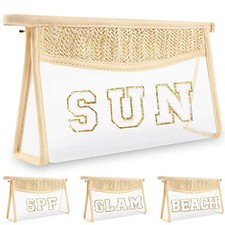Boho Clear Makeup Letter Patch Makeup Bag Pouch, Clear Toiletry Bags Travel SUN