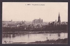 Vintage Postcard France Metz panoramic view and Moselle river with cathedral
