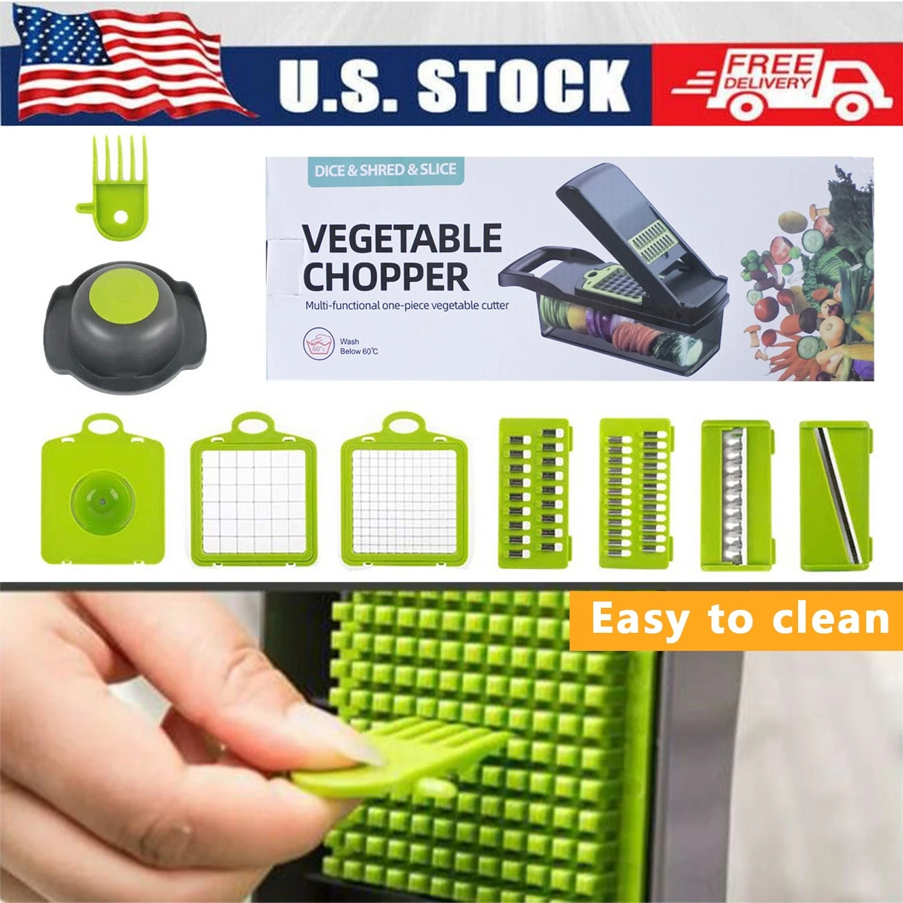 15-In-1 Vegetable Fruit Chopper Food Onion Veggie Dicer Slicer Cutter Kitchen