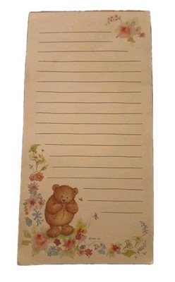Vtg Hallmark Mary Hamilton Floral Bear  Stationery Notepad note paper