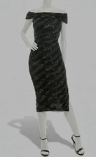 B Darlin Women's Juniors' Black Off-the-Shoulder Glitter Midi Dress Sz XXS