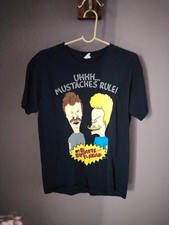 Vintage BEAVIS AND BUTT HEAD 'Mustaches Rule' Rare MTV Shirt sz MEDIUM Free Ship