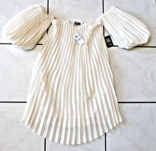 NWT Express Ivory Puff Slv Off Shoulder Pleated Mini Dress XXS Runs Big H622