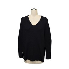 Athleta Hanover V-Neck Sweater Black Merino Wool Blend Ribbed Knit Size XS