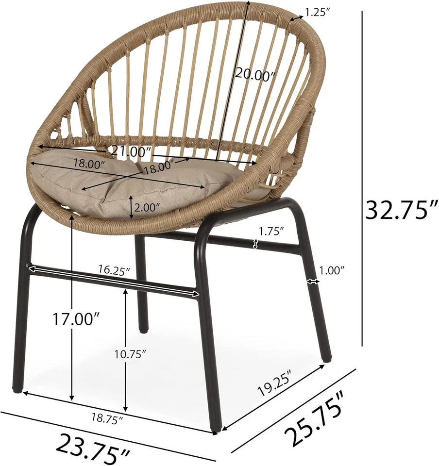 Juego de 2 sillas de comedor PE, cojines resistentes al agua con marco de hierro con recubrimiento en polvo Foto 3 de 4