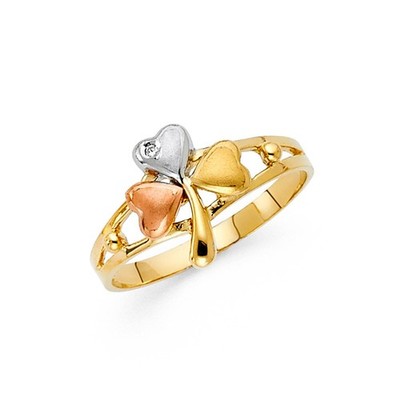 NEU 14K DREIFARBIGER GOLD AUSGEFALLENER KLEE RING - GRÖSSE 7