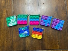Lot of 7 Small 3x3 Square Pop It Fidget Key Chains Multi-Colored