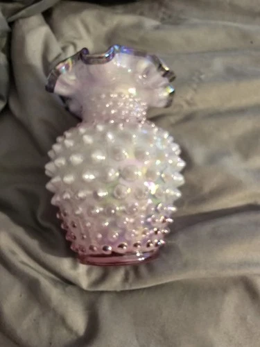 Vintage Fenton Pink, Cranberry, Rose, Rimmed, Hobnail, Ruffle Edge 6" Vase