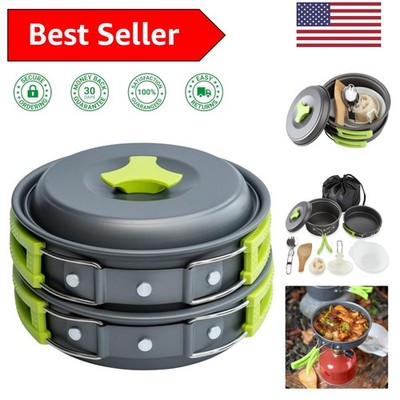 10-Piece Green Camping Cookware Mess Kit - Lightweight Outdoor Cooking Set