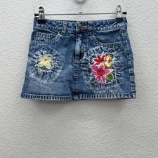 VTG Mary Kate Ashley Floral Embroidered Denim Jean Mini Skirt Girls size 7