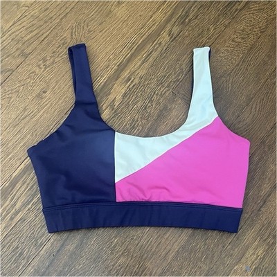 WILO Colorblock Sports Bra Navy Pink Light Gray Pullover Wireless Size M