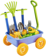 Delex Pull along Kids Wagon Wheelbarrow and Gardening, Beach and Tools Play Set 