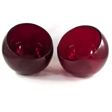 Pair Abbott Collection Made in Poland Ruby Red Tilt Ball Shaped Bowls