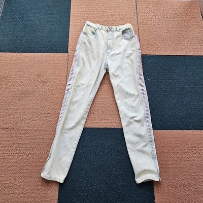 Women 80s 90s Y2k LA Gear Jeans Denim Pink Cutout 9/27 Acid Wash Zip Ankle Z1j