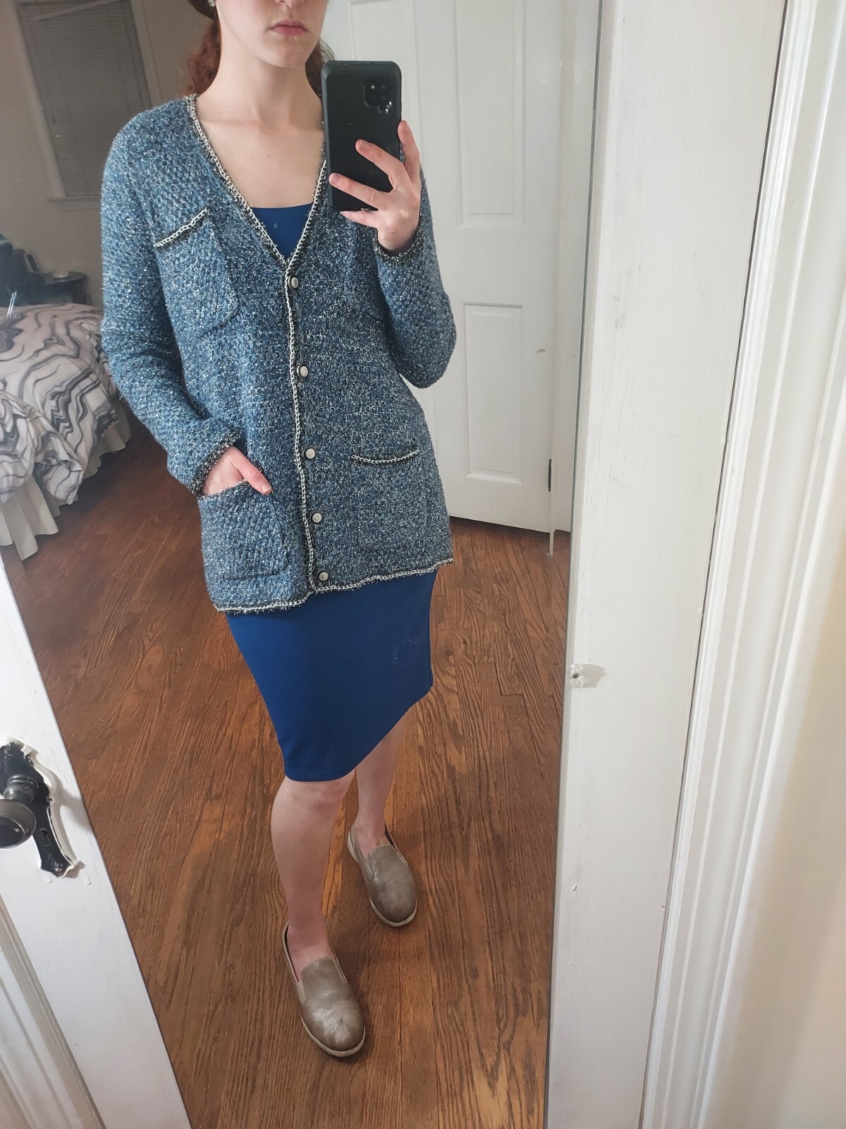 Maje Blue Miso Lurex Sparkle Chain Cardigan Size US Small