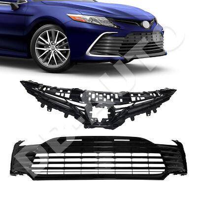 For 2021 2022 Toyota Camry LE XLE Front Bumper Upper Lower Grille Assembly Set