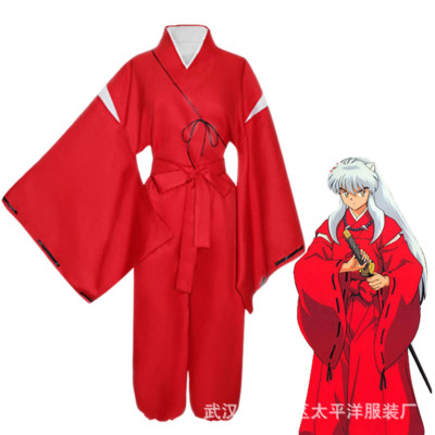 Inuyasha Sesshoumaru Cosplay Red Costume Kimono Men Robe Halloween ...