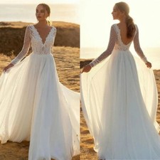 Elegant A-Line Wedding Dresses Long Sleeved Backless Lace Sequined Bridal Gowns