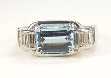 Antique 1920's Aquamarine Engagement Ring Platinum EGL USA Size 5.75 UK-L Deco